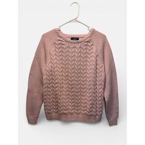 Lands End Drifter Women Pink Cable Knit Crewneck Chunky Sweater Lg 100% Cotton